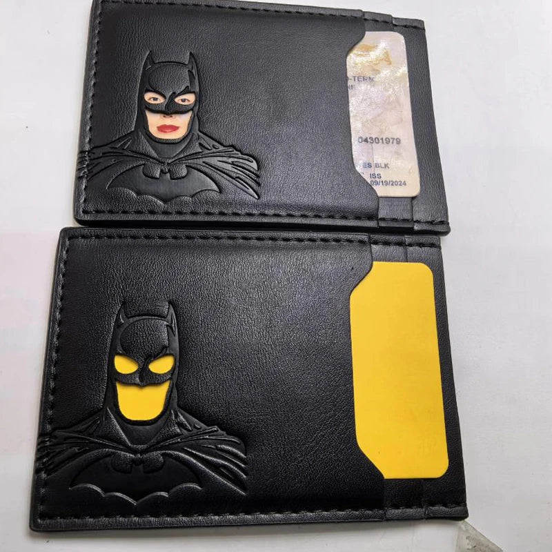 Skórzany portfel Bat – personalizowane etui na karty z motywem maski superbohatera
