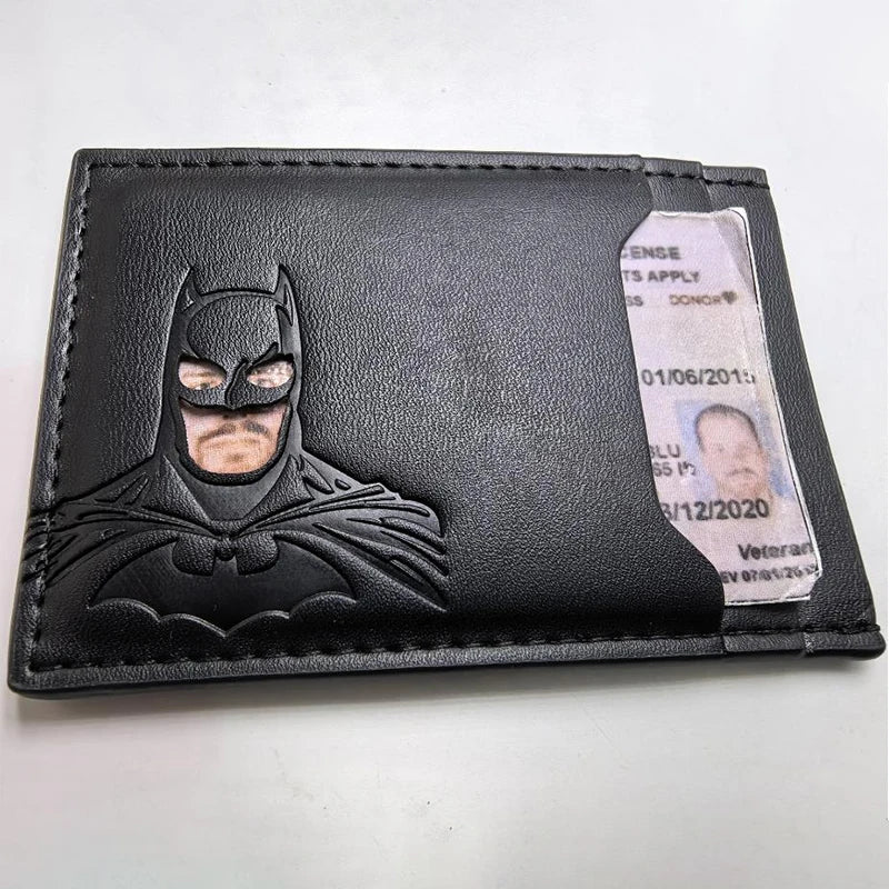Skórzany portfel Bat – personalizowane etui na karty z motywem maski superbohatera
